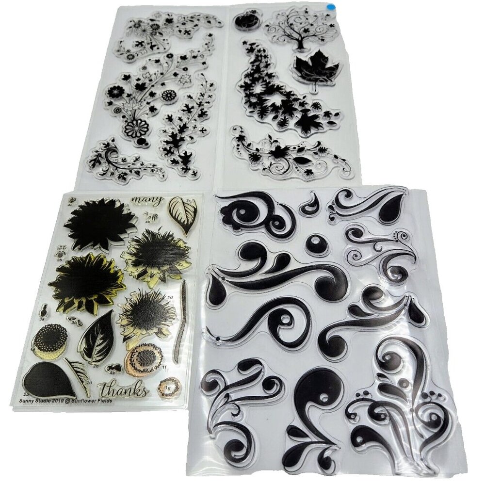 Clear Stamp Lot Fall Swirls Autumn Sunflowers And Dies Sunny Studio Inkadinkado